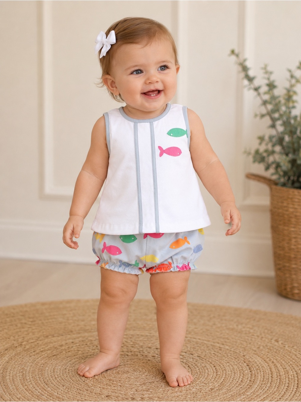 Beaufort Bonnet Company Mary Simms Bloomer Set 12M Fish Appliqué NWT